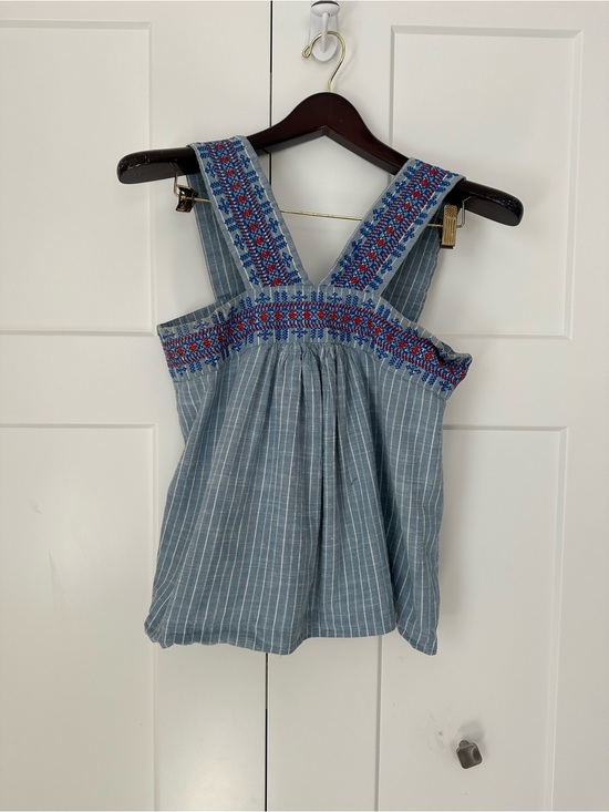 Kopari Tops - Kopari Leland Blue Pinstripe Embroidered Crop‎ Top Anthropologie M